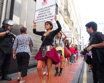 Young women from the activists group “We are 2074” marching to demand justice for indigenous women who were forcibly sterilized decades ago. May 10, 2016, Lima, Peru. 